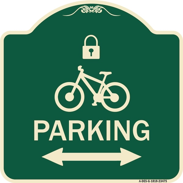Parking W/ Lock Cycle & Bidirectional Arrow Heavy-Gauge Aluminum Sign, 18" x 18", G-1818-23475